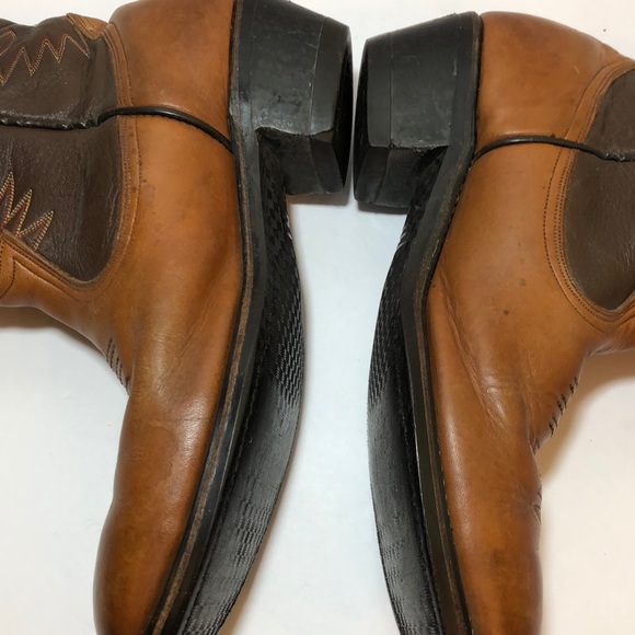 Brown Two Tone Leather Round Toe Cowboy Boots - Picture 5 of 8